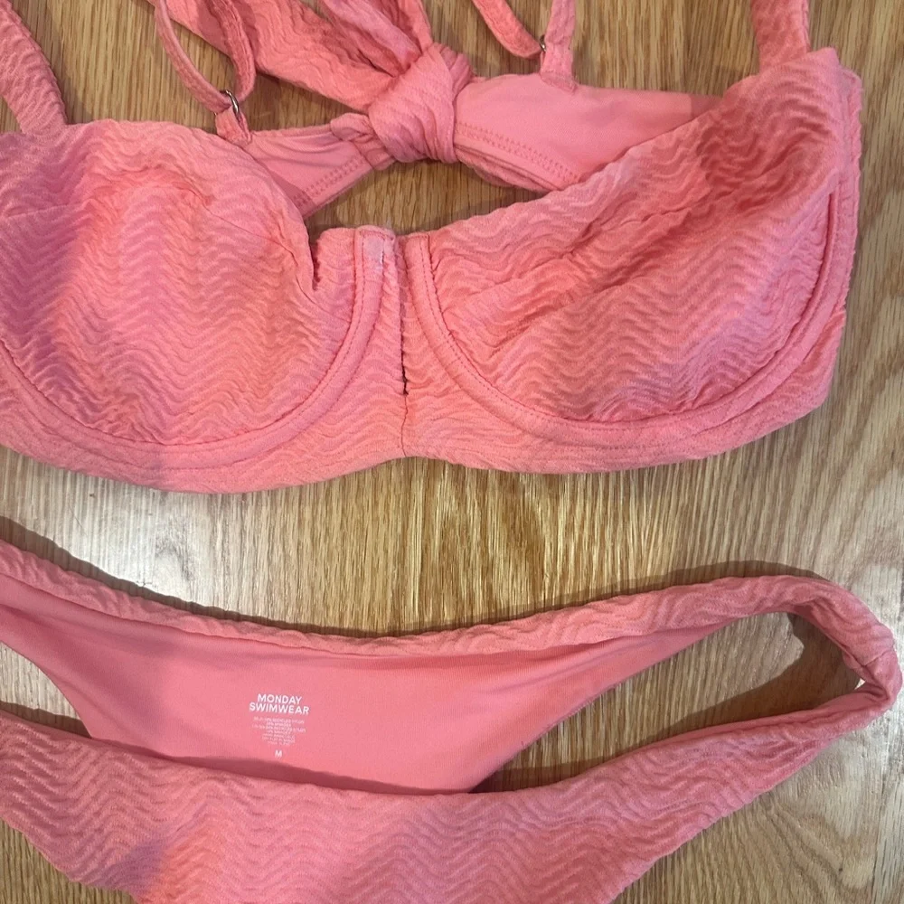 Monday Swimwear Coral Pink Textured Bikini Set